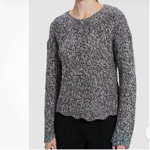 Theory Crop Po Mouline dark gray and tan soft crew neck  wool/cashmere sweater.
